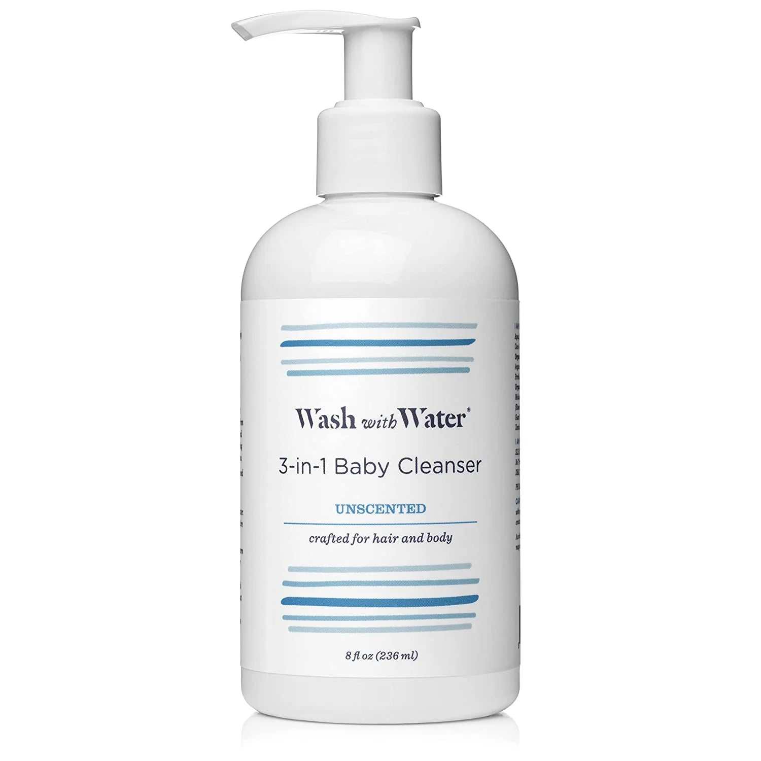 3-in-1 Baby Wash gentle unscented cleanser for baby's hair and body in white pump bottle