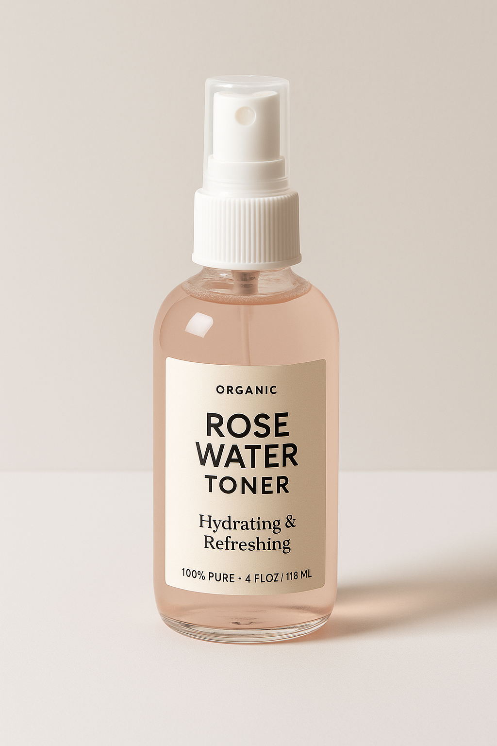 Organic Rose Water toner bottle for hydrating and refreshing skin, 4 fl oz, natural facial mist and toner.